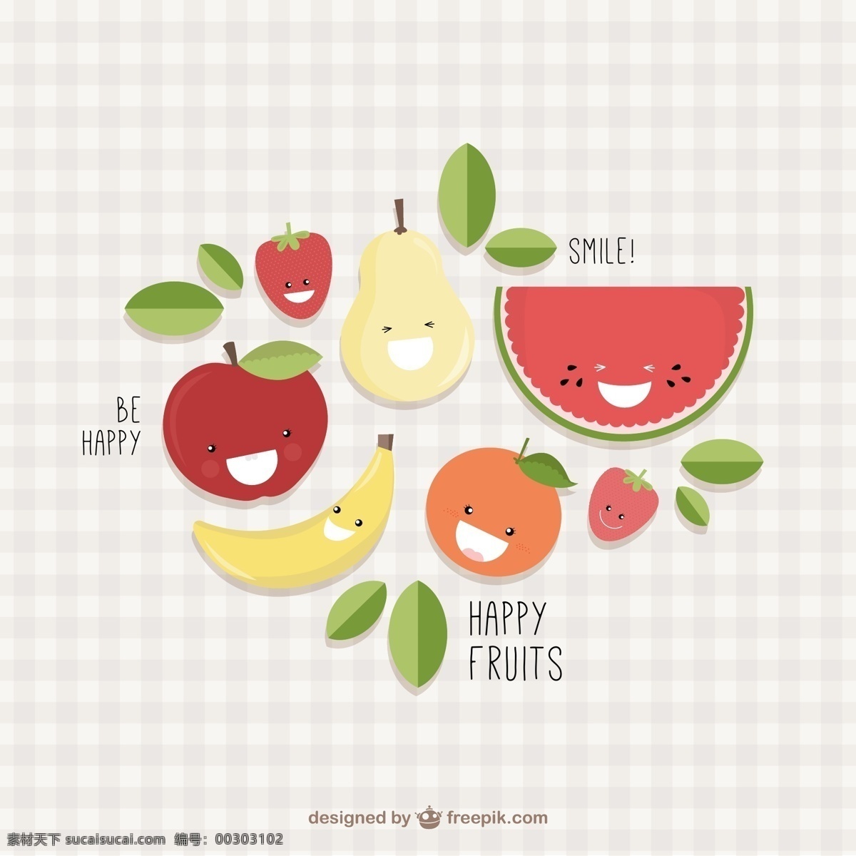 7款水果表情 可爱 水果 矢量 卡通 调皮 底纹边框 花边花纹