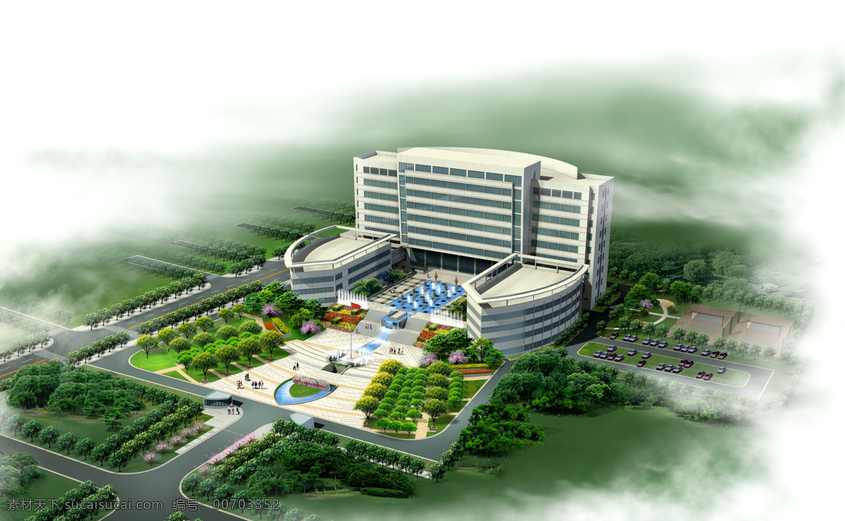 公司景观 公园 环境设计 建筑 景观 效果图 建筑效果图 景观设计 景观效果图 马路 鸟瞰效果图 模板下载 森林 后期制作 小区景观 植物 山 源文件 白色