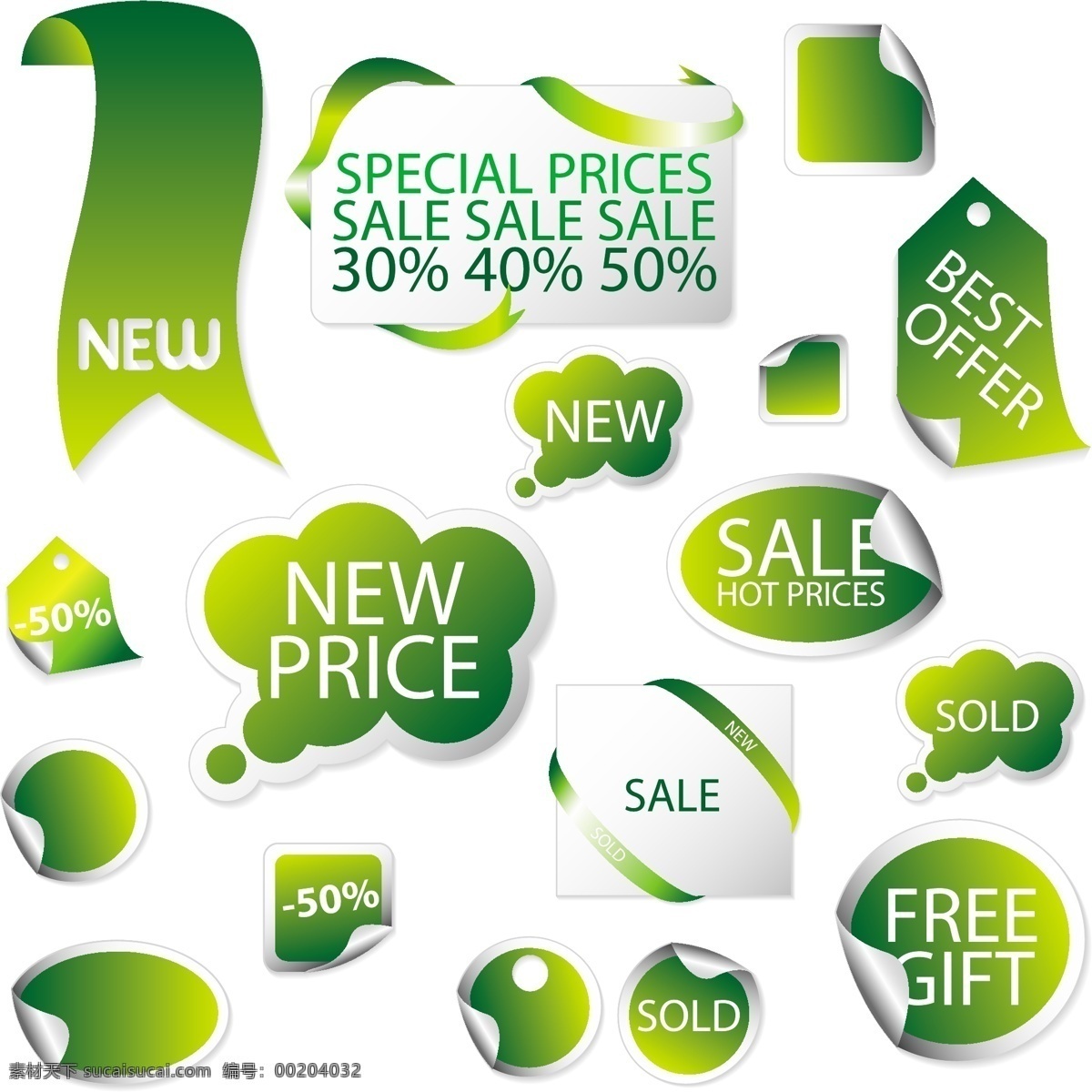 绿色 促销 标签 矢量 模板 new sale 包角 吊牌 卷角 设计稿 销售 丝带 图形 素材元素 源文件 矢量图
