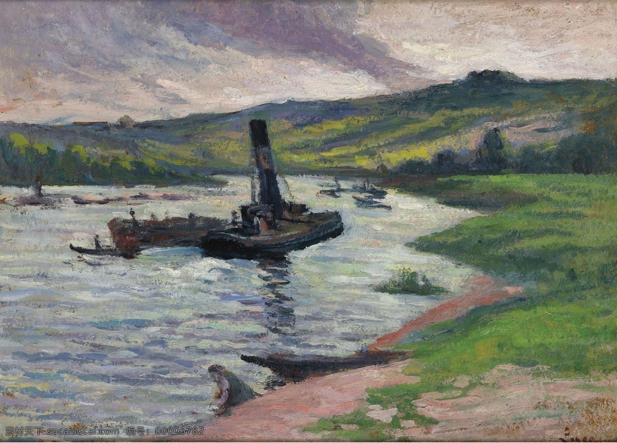 seine 大师 画家 风景画 静物 油画 建筑 装饰画 the on tugboat luce maximilien 人物 高清 西方 国外 现代 家居装饰素材