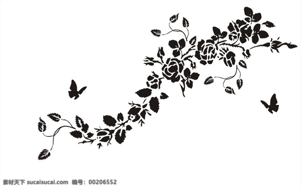 硅藻泥刻花 花纹 线条 矢量 花朵 枝条 叶子