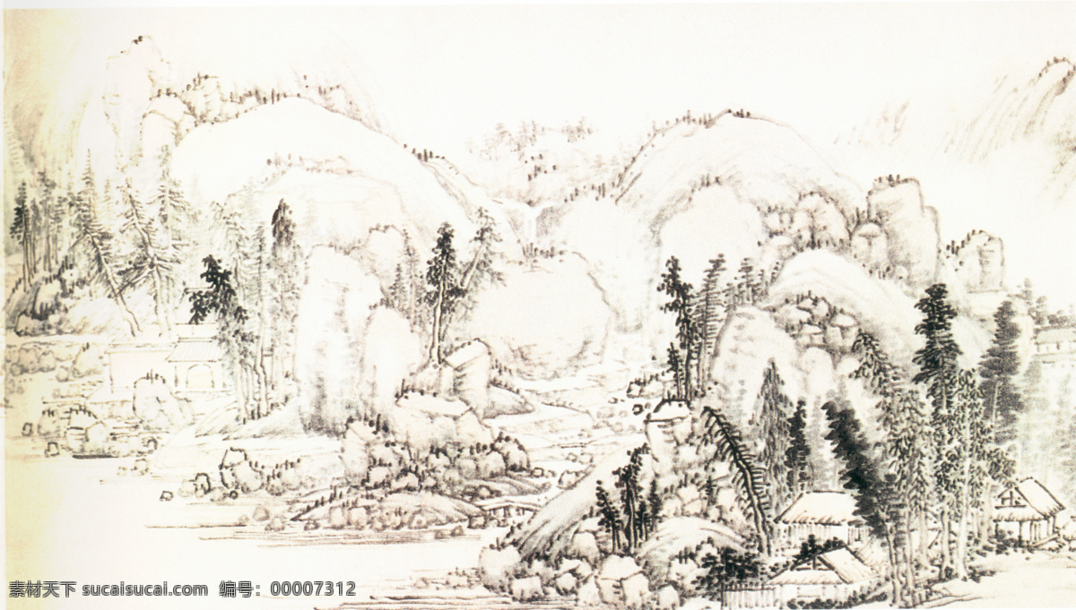 西山 爽气 图 b 国画 山水画 中国水墨画 文化艺术
