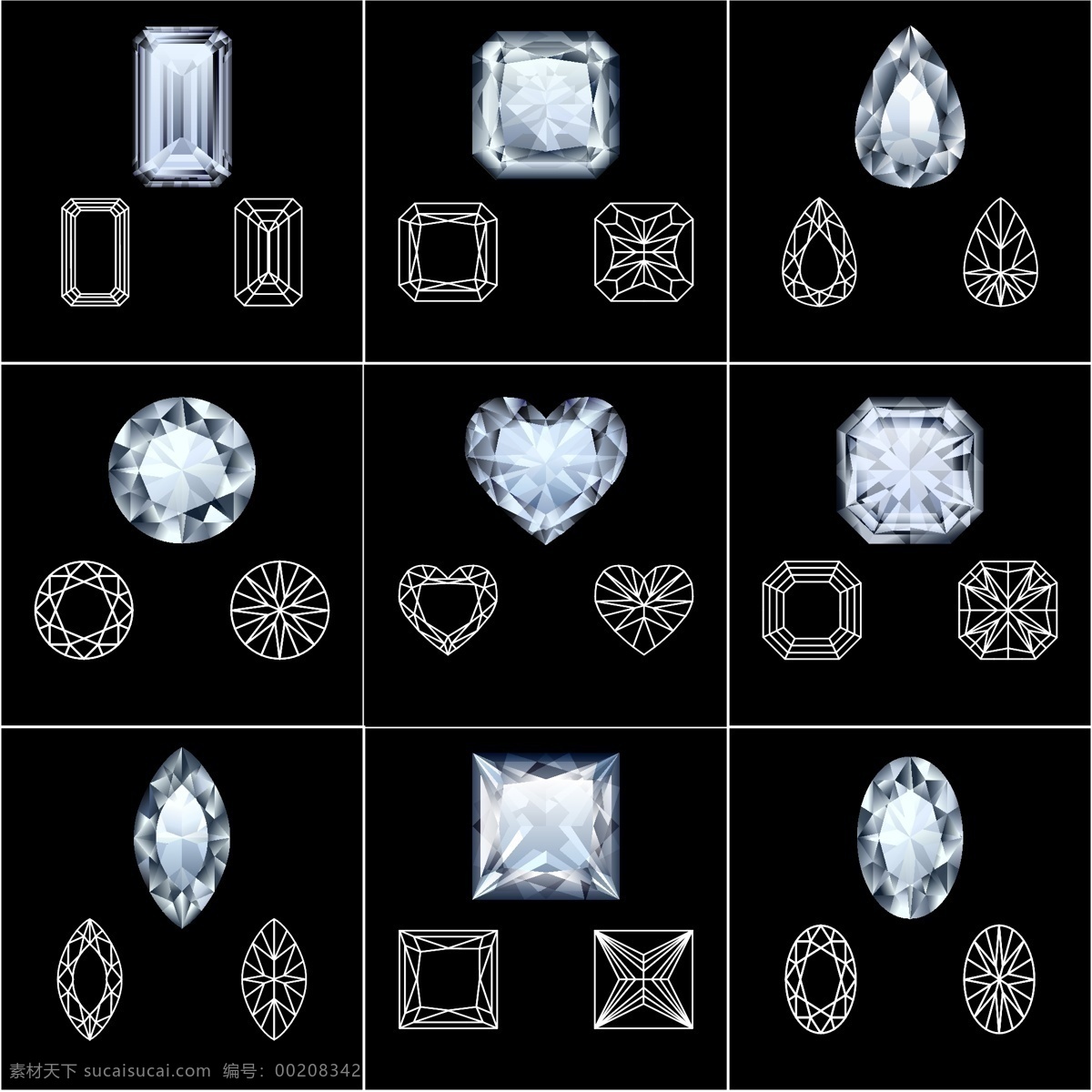 钻石矢量线稿 钻石 矢量钻石 钻石线稿 各种形状 钻石源文件 广告