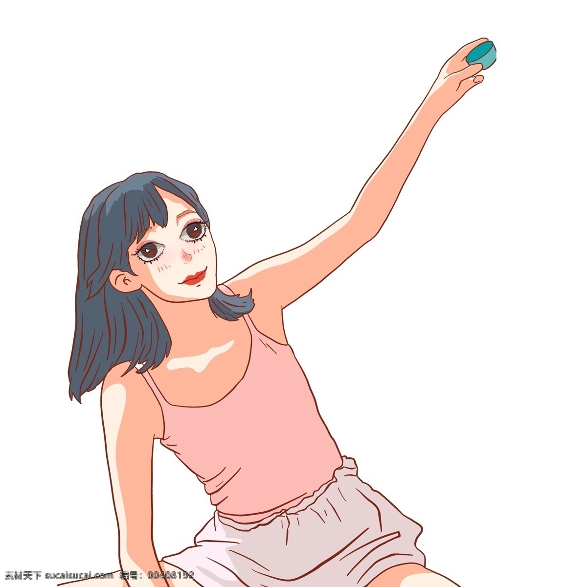 盛夏 在家 喝茶 女孩 手绘 卡通 可爱 漫画 少女 茶杯 人物设计
