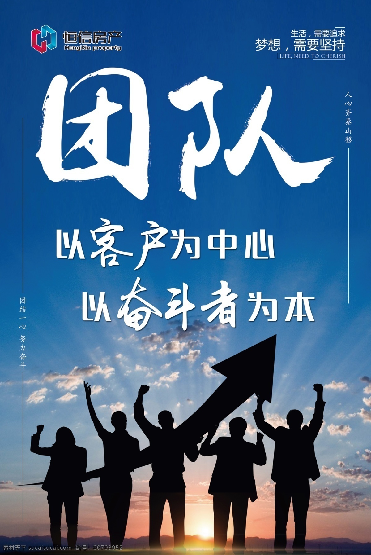 励志海报 励志 企业文化 企业精神 蓝色大气展板 奋斗