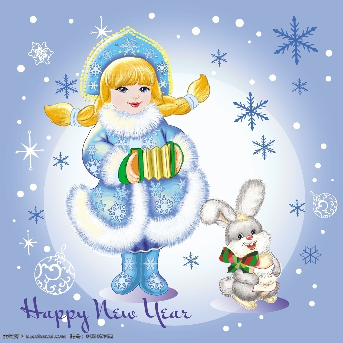 手绘女孩 少女 女人 小兔子 雪花 时尚小美女 儿童 圣诞节 新年 卡通女生 简笔画插图 矢量人物 人物图库 女性妇女
