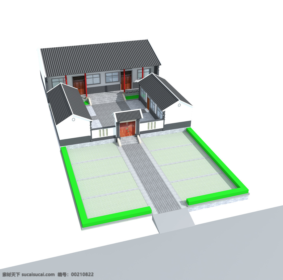 四合院鸟瞰 豫西民居 四合院 中式建筑 一层建筑 3d设计 室外模型