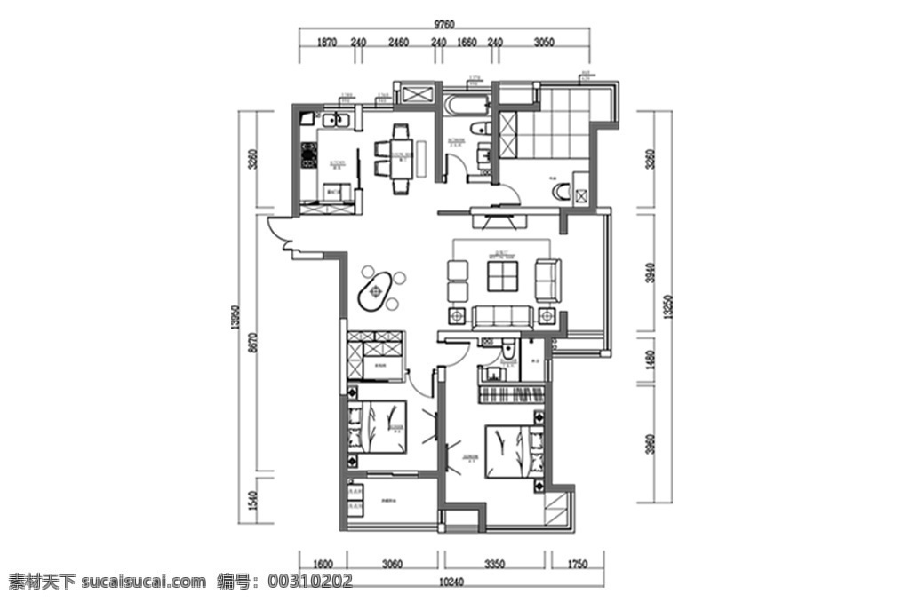 三室 两 厅 户型 cad 平面 方案 高层 图 定制 居室布局定制 三室一厅 多层 住宅