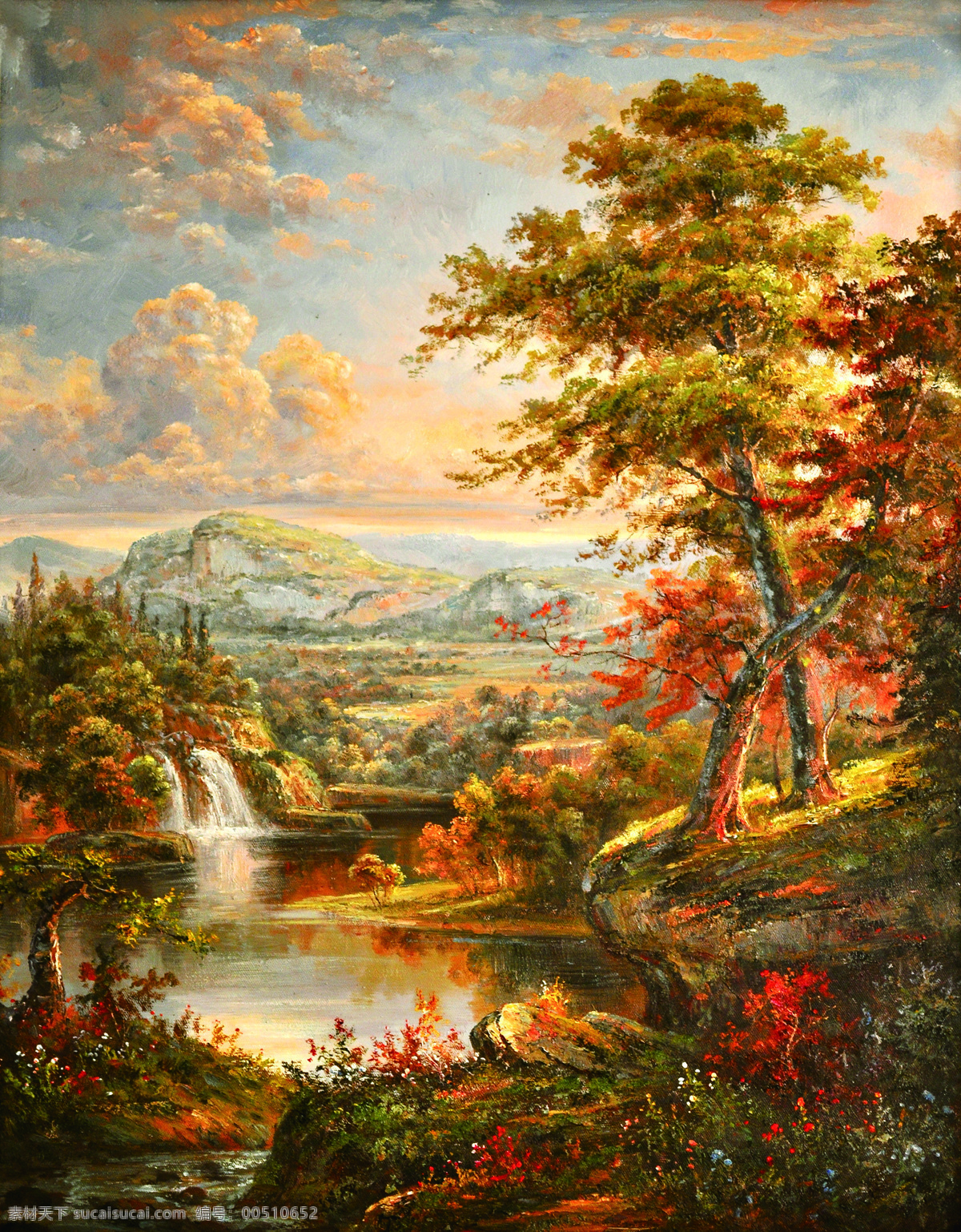 油画 秋天 晚霞 大自然 风景 美术作品 家居装饰素材
