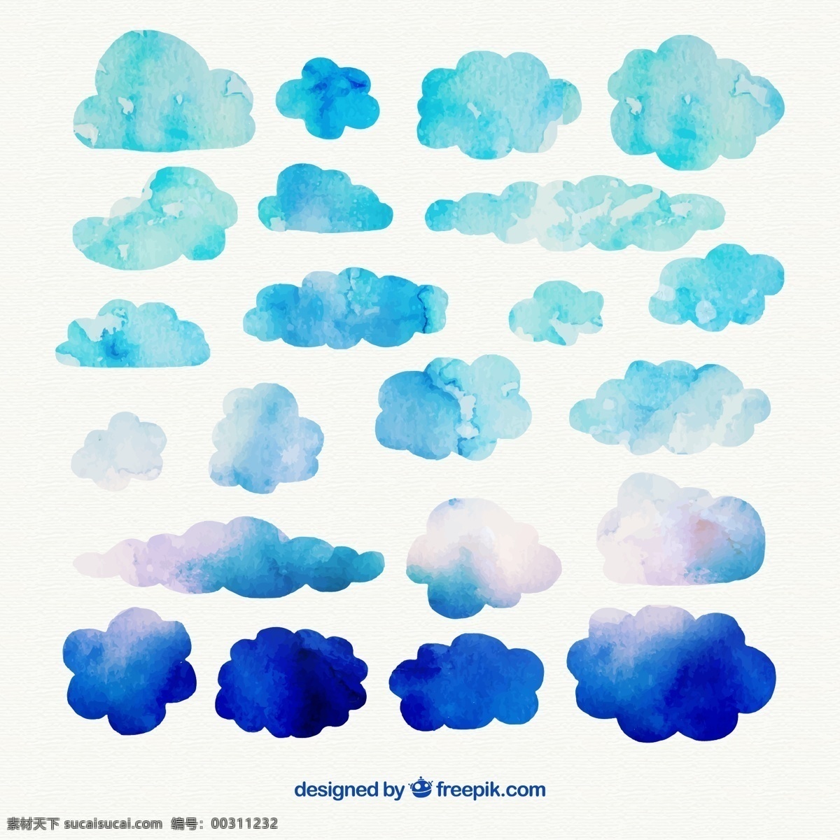 云朵 矢量云朵 蓝色云朵 水彩云朵 彩绘云朵