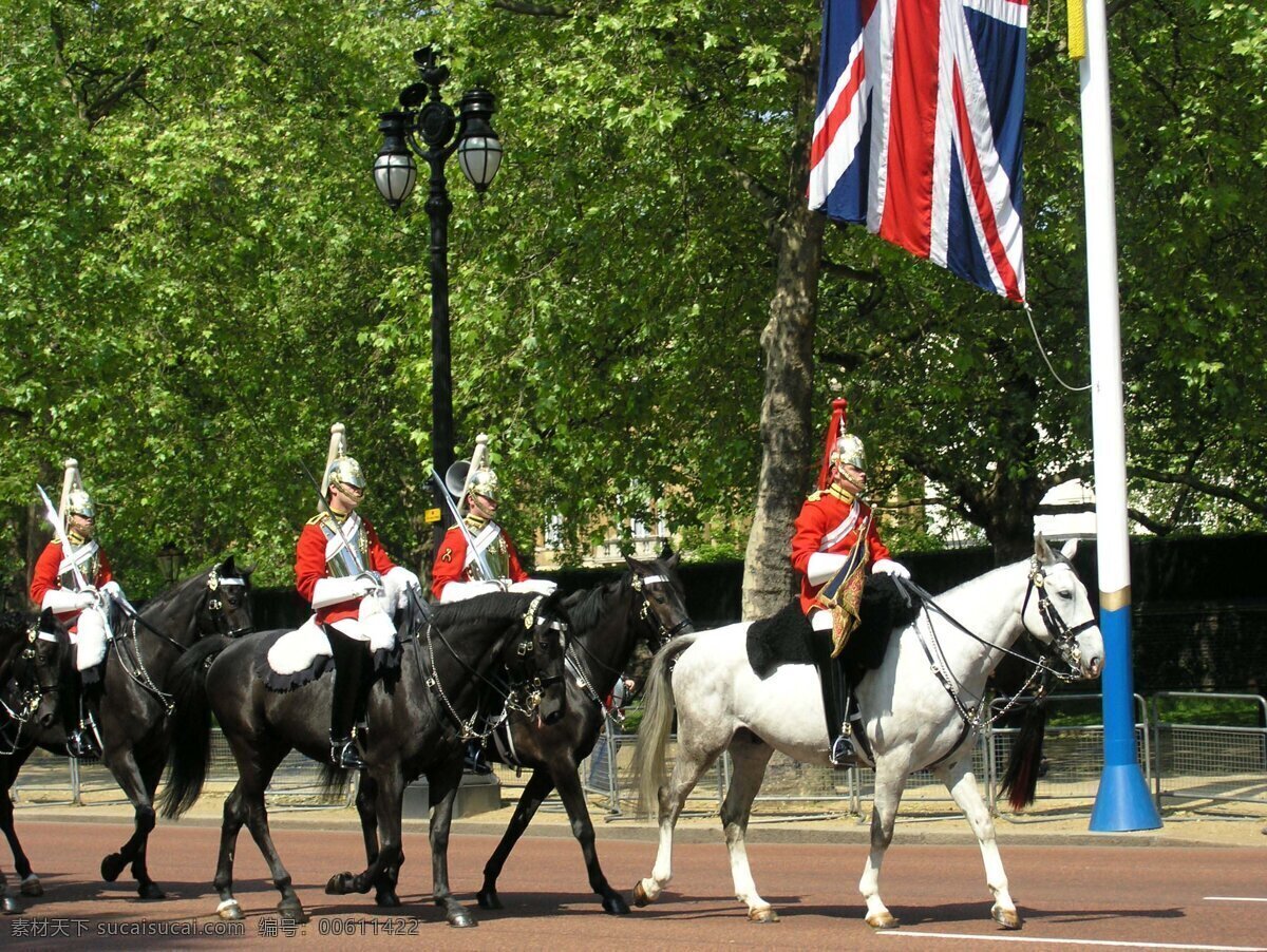 英国 骑兵 马队 英国国旗 人物图库 其他人物 摄影图库