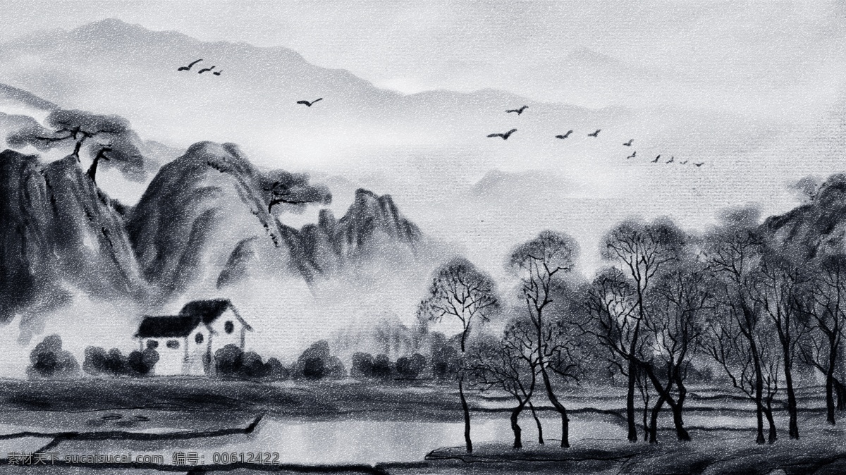 古风 唯美 中国 风 水彩画 水墨画 插画 壁纸 中国风水彩画 手机配图 电商用途