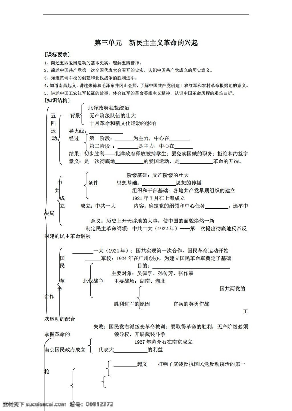 八 年级 上册 历史 下 三 单元 新民主主义革命 兴起 人教版 八年级上册 学案