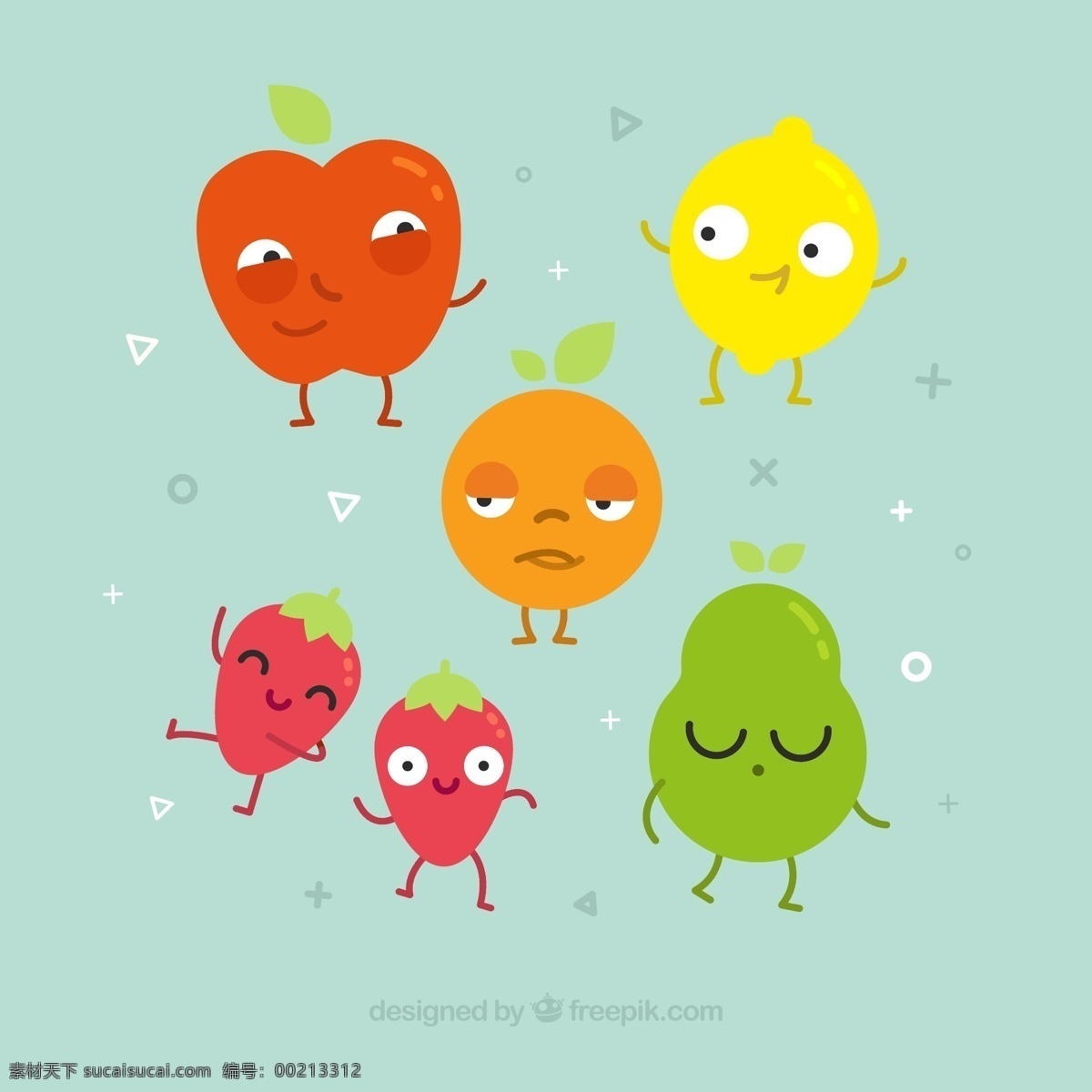 款 搞 怪 表情 水果 矢量 卡通 苹果 柠檬 草莓 搞怪