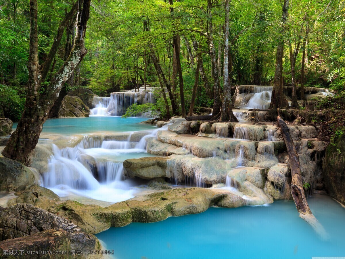 流水 小溪 静谧 山间 瀑布 绿树 自然风光 山水风景 自然景观