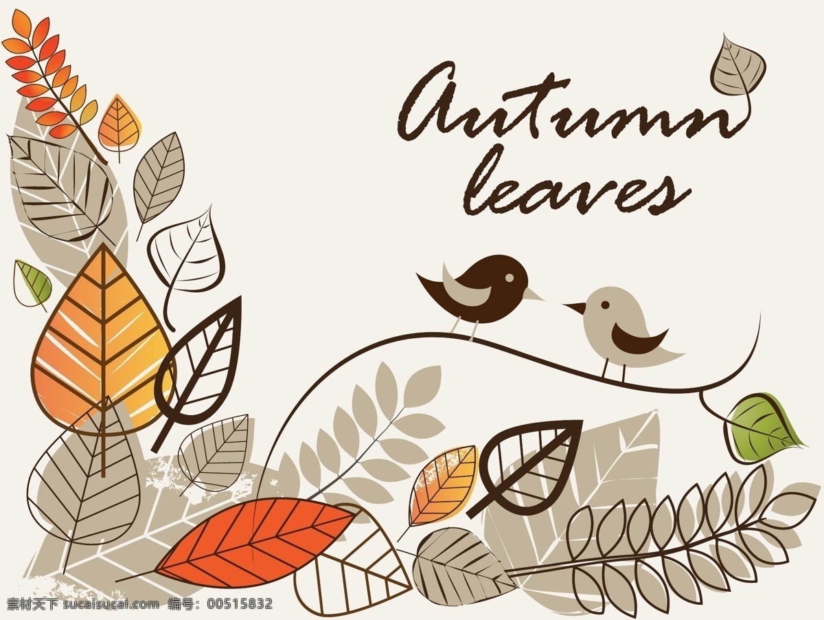 秋天 插图 红叶 矢量 autumn 落叶 秋叶 矢量素材 树叶 小鸟 矢量图 其他矢量图