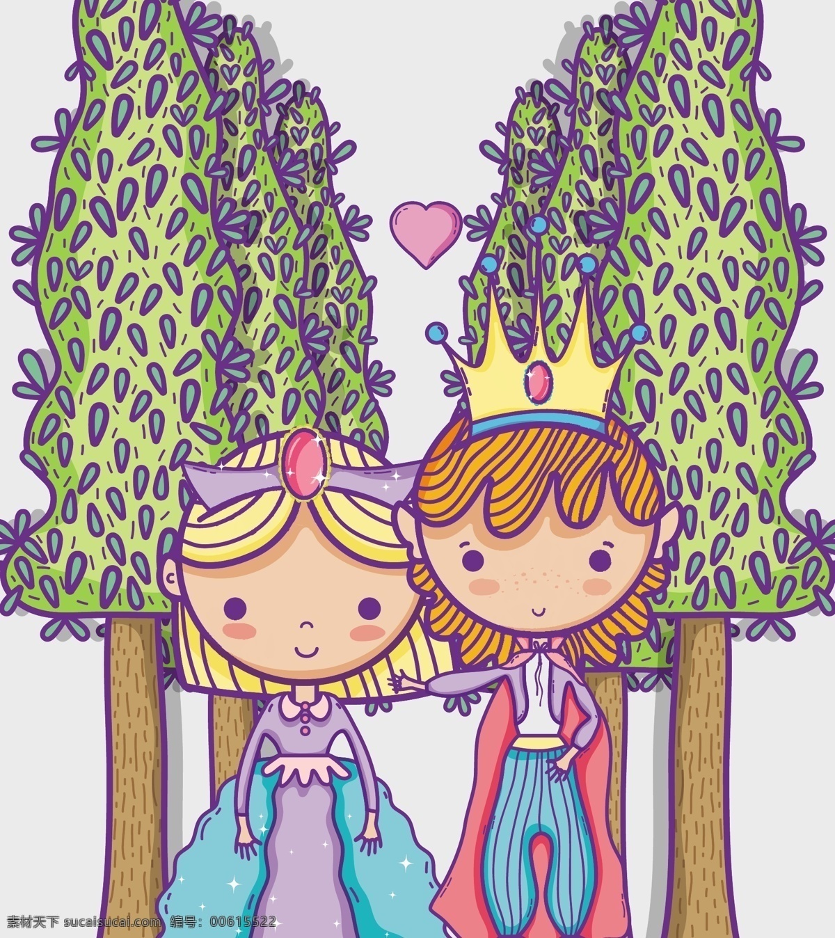 手绘 可爱 公主 王子 童话 插画 卡通插画 移门图案