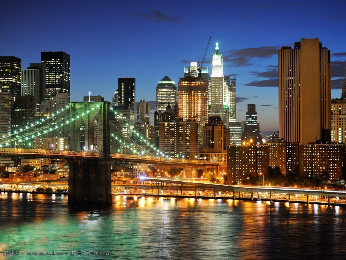 纽约城市夜景 大桥 灯光璀璨 城市之光 都市风光 城市夜景 唯美 夜景 高楼大厦 自然景观 建筑景观