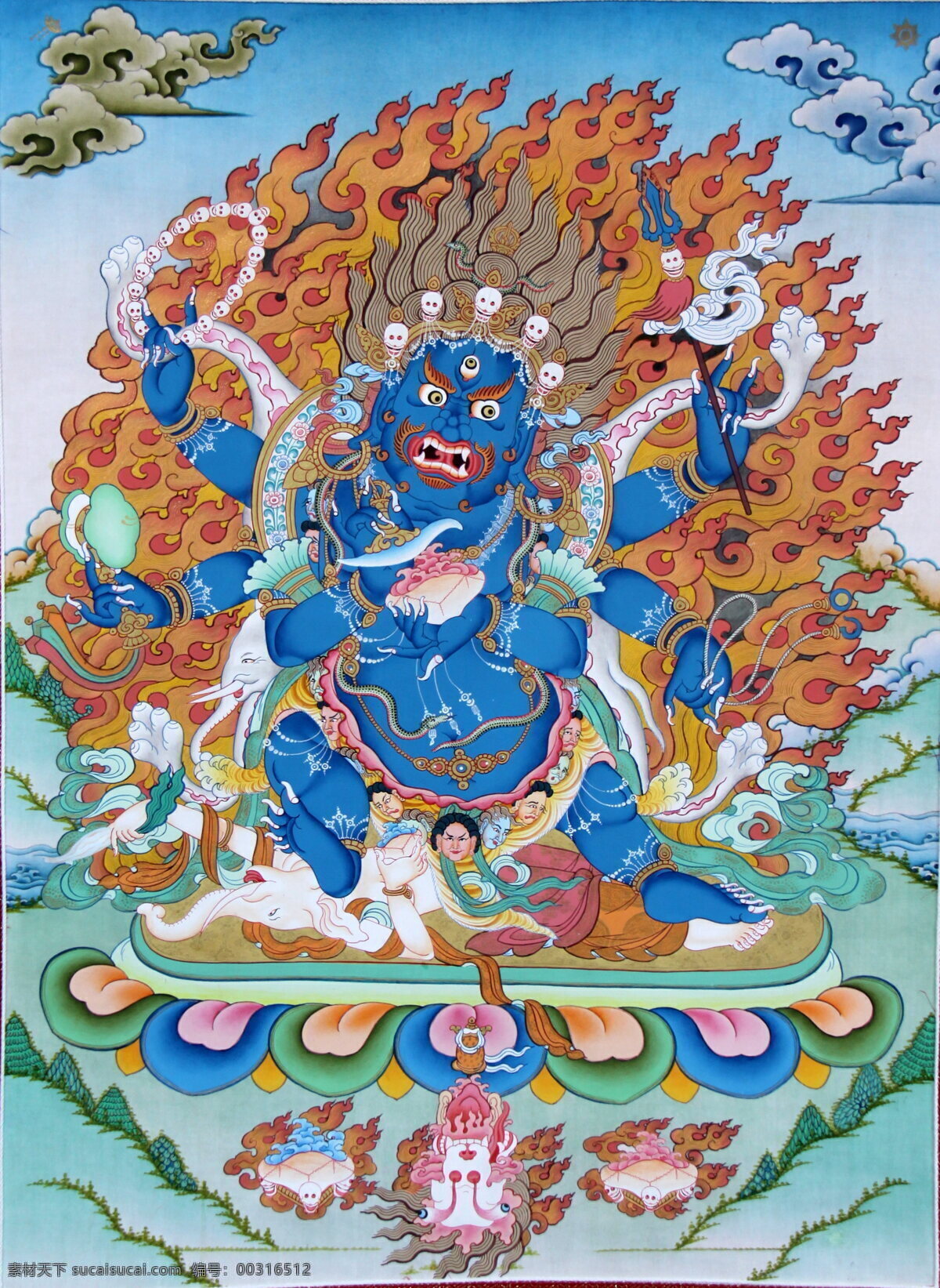 高清 佛教 信仰 佛 唐卡 西藏 六臂玛哈嘎啦 文化艺术 宗教信仰
