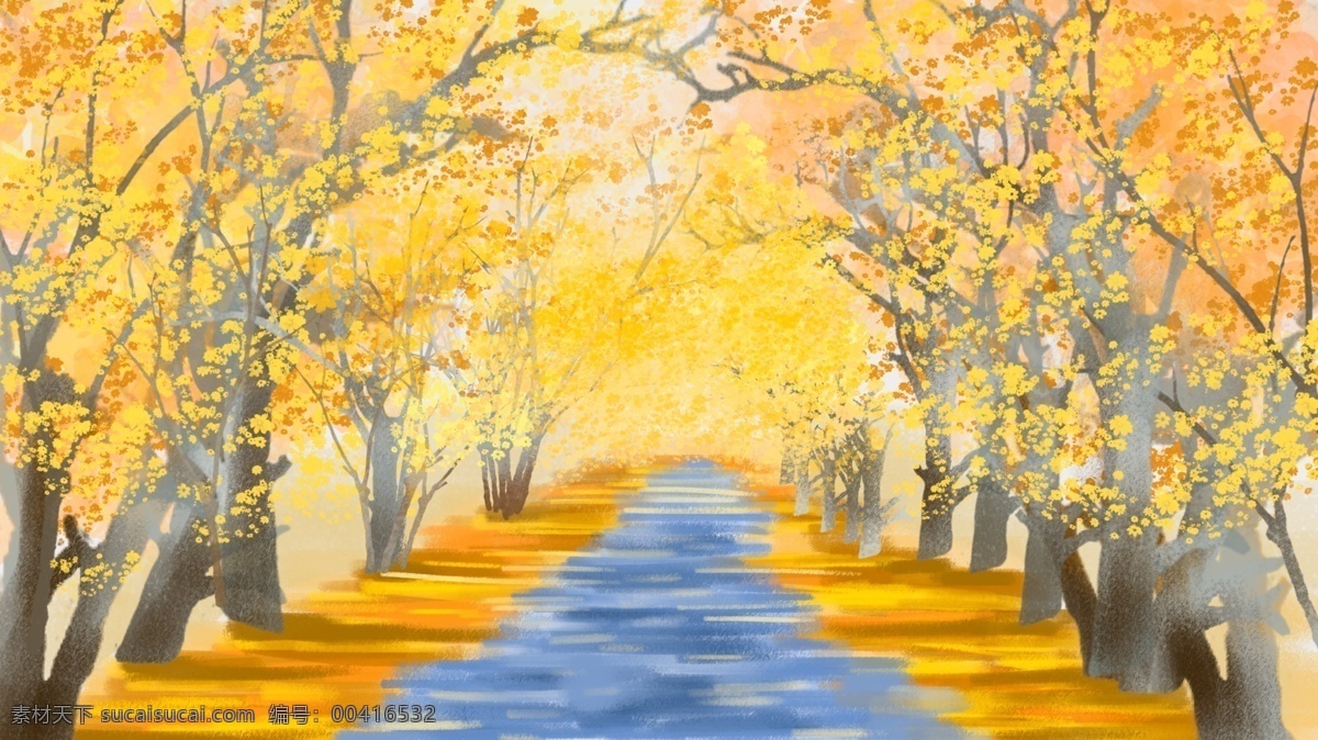 大气 细腻 写实 秋分 落叶 手绘 插画 二十四节气 秋天 黄叶 秋分时节