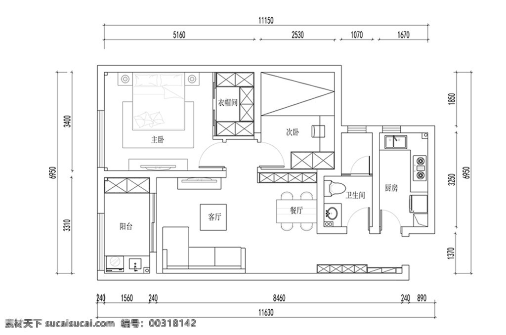 两 室 厅 cad 平面 方案 规划 多层 户型 图 定制 居室 平面图