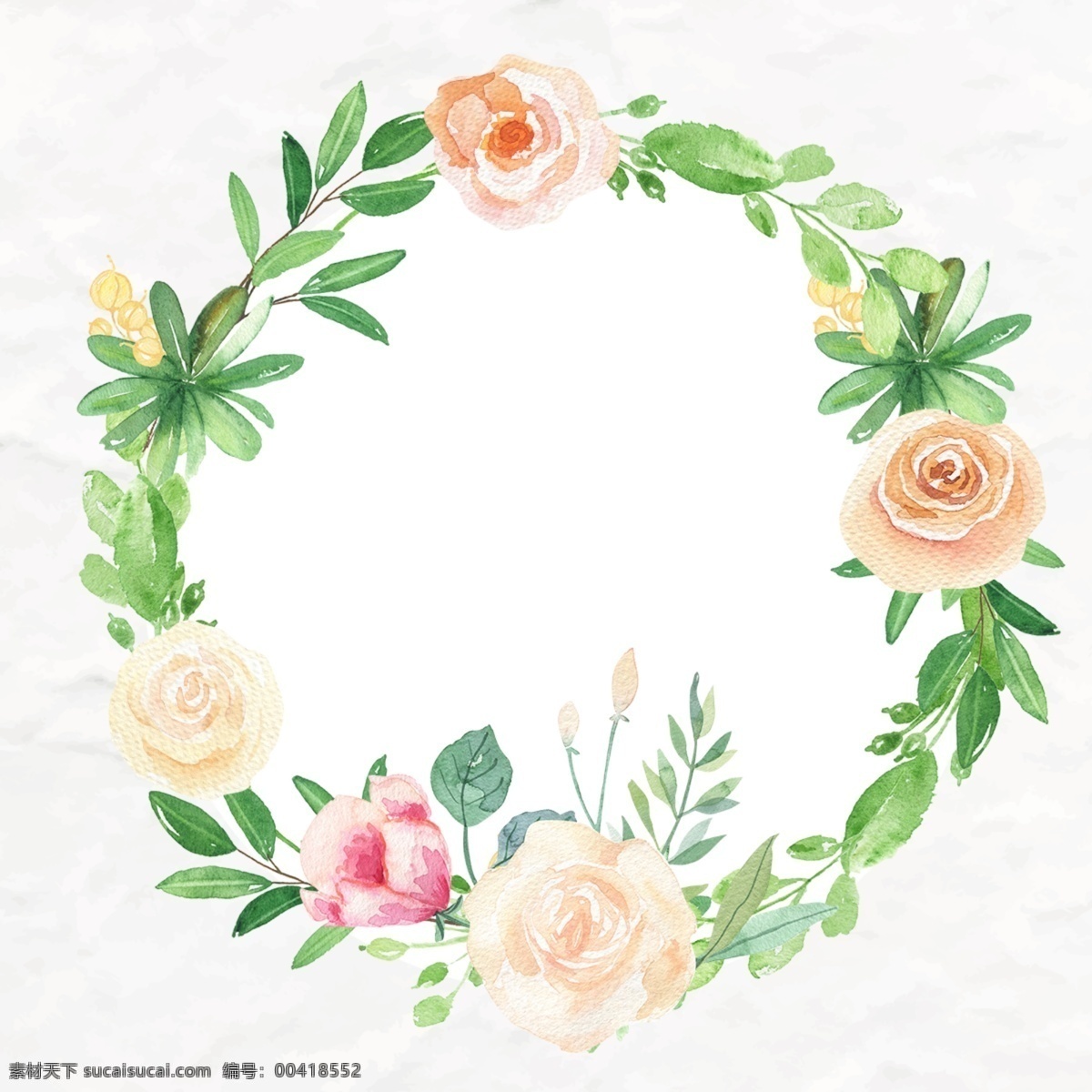 美丽 手绘 水彩 花环 花花 花叶