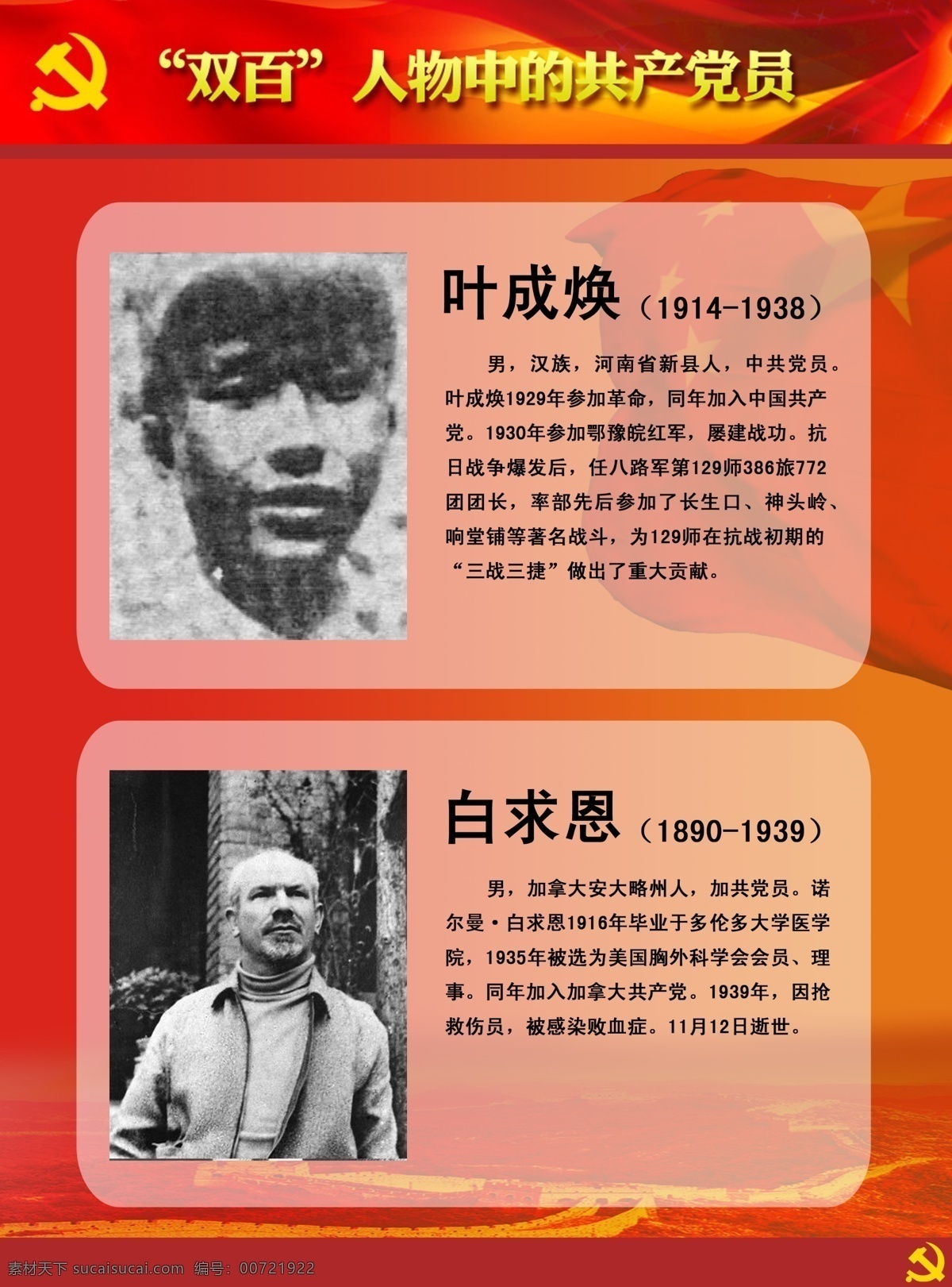 双百人物展板 双百 人物 中 共产党员 叶成焕 白求恩 英雄人物 牺牲 英雄 展板模板 广告设计模板 源文件