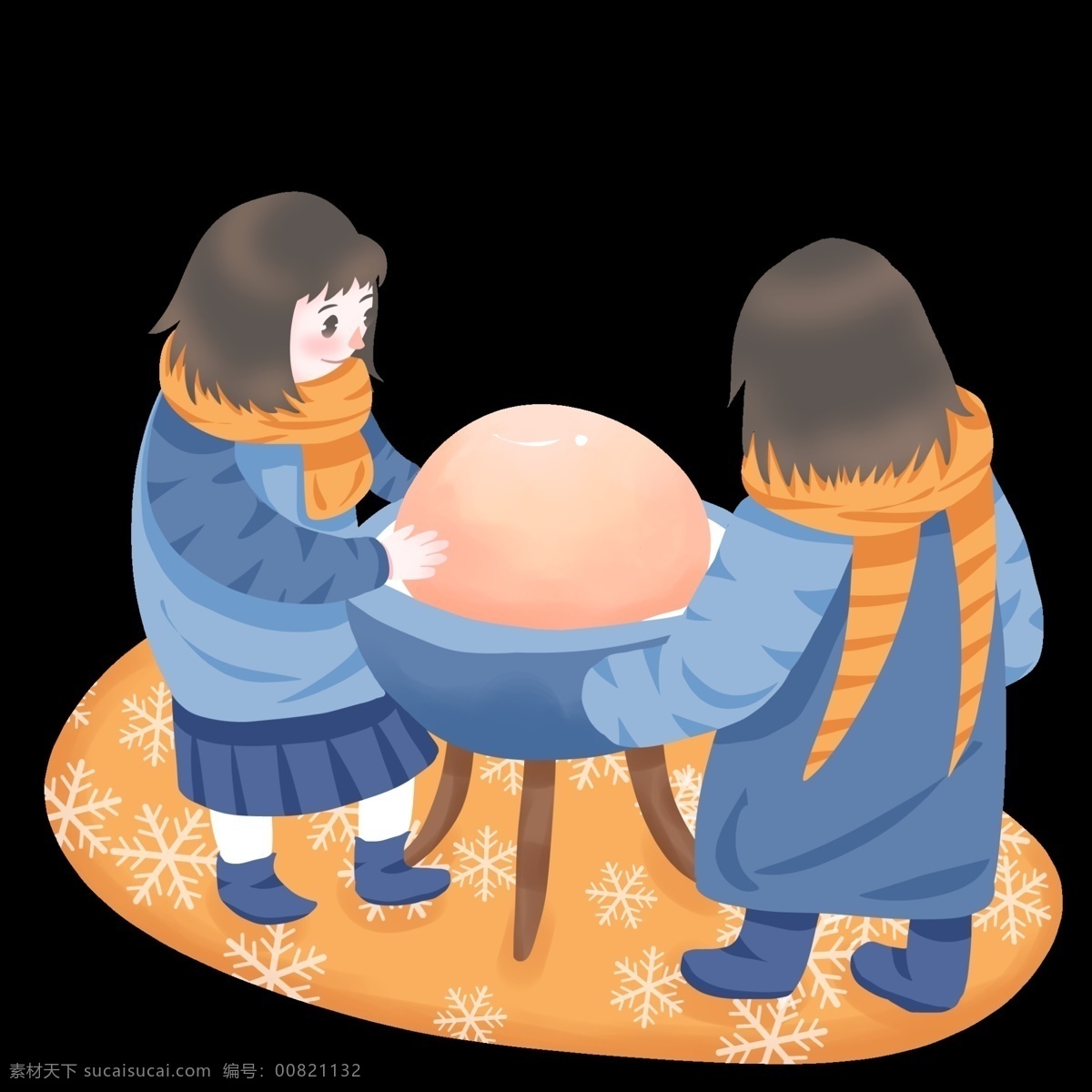 团团圆圆 元宵节 汤圆 儿童插画 雪花 简约 元宵 手绘卡通人物 小清新配色 传统习俗