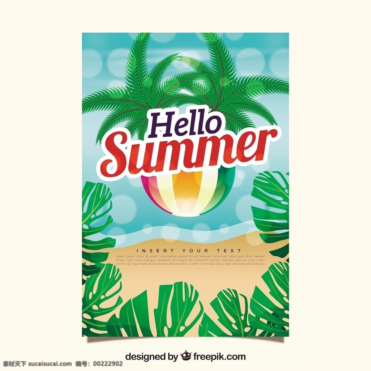 背景 虚化 效果 装饰 夏季 卡 夏天 模板 海 海滩 颜色 叶 度假 背景虚化 球 打印效果 夏日海滩 季节 节日卡片 有光泽 现实