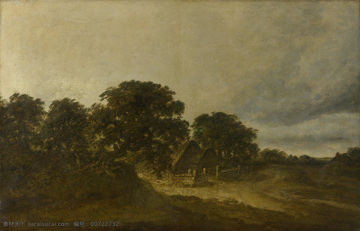 road 大师 画家 古典 画 建筑 景物 装饰画 油画 buildings trees with landscape michel georges 人物 高清 西方 国外 现代 家居装饰素材