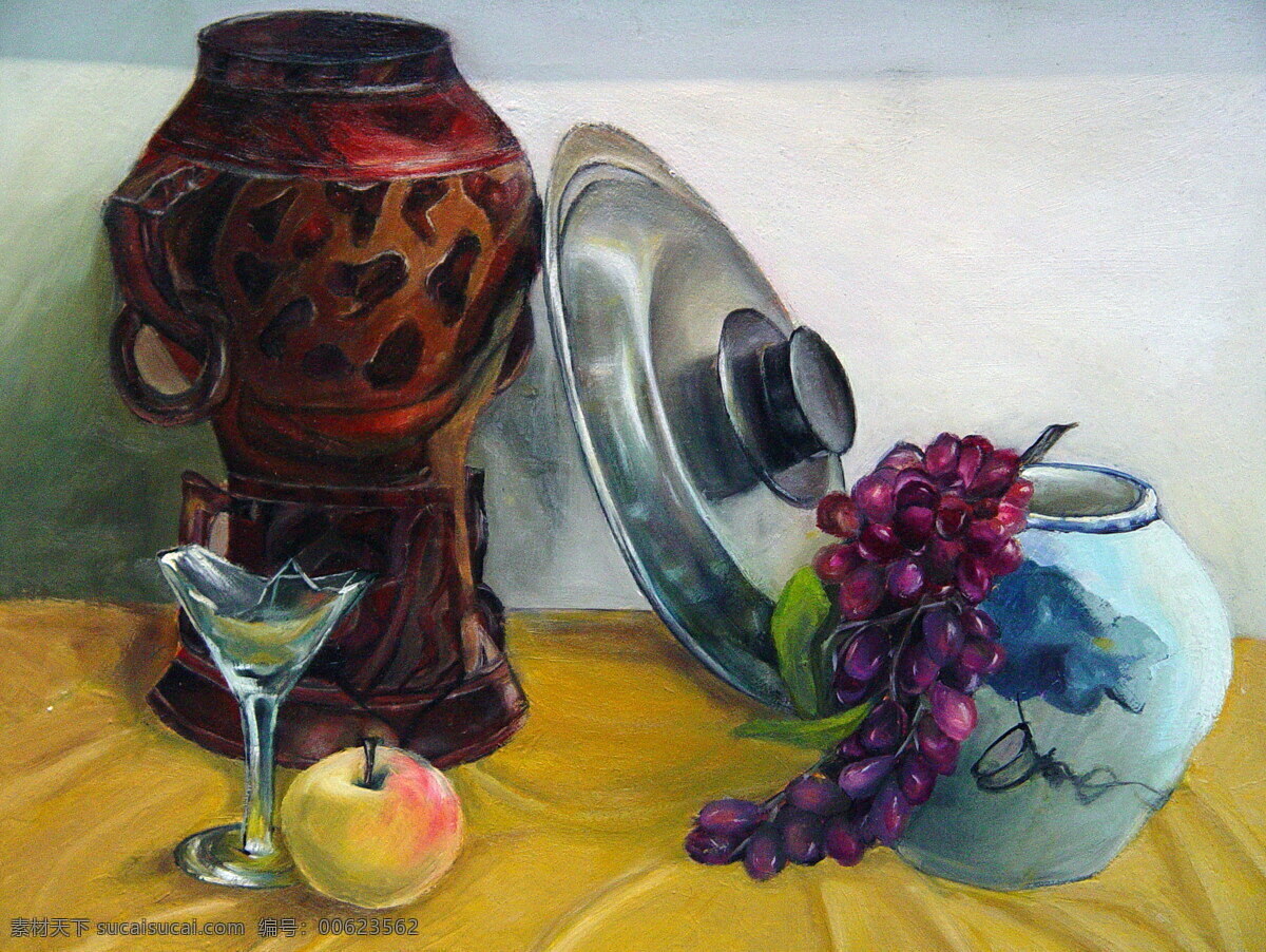 油画 静物 绘画书法 酒杯 器皿 水果 文化艺术 油画静物 家居装饰素材