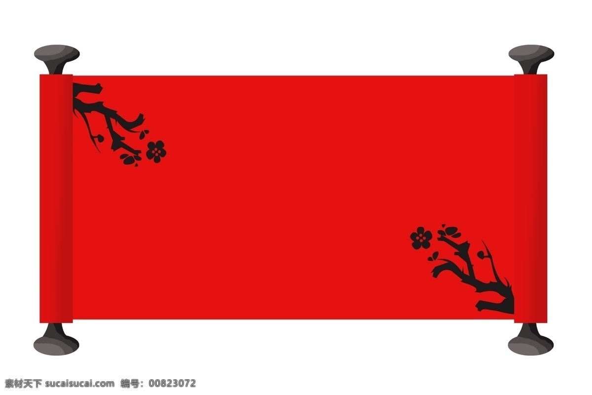 手绘 梅花 花纹 卷轴 梅花花纹卷轴 手绘梅花卷轴 中国风卷轴 手绘红色卷轴 古风卷轴 卡通卷轴插画