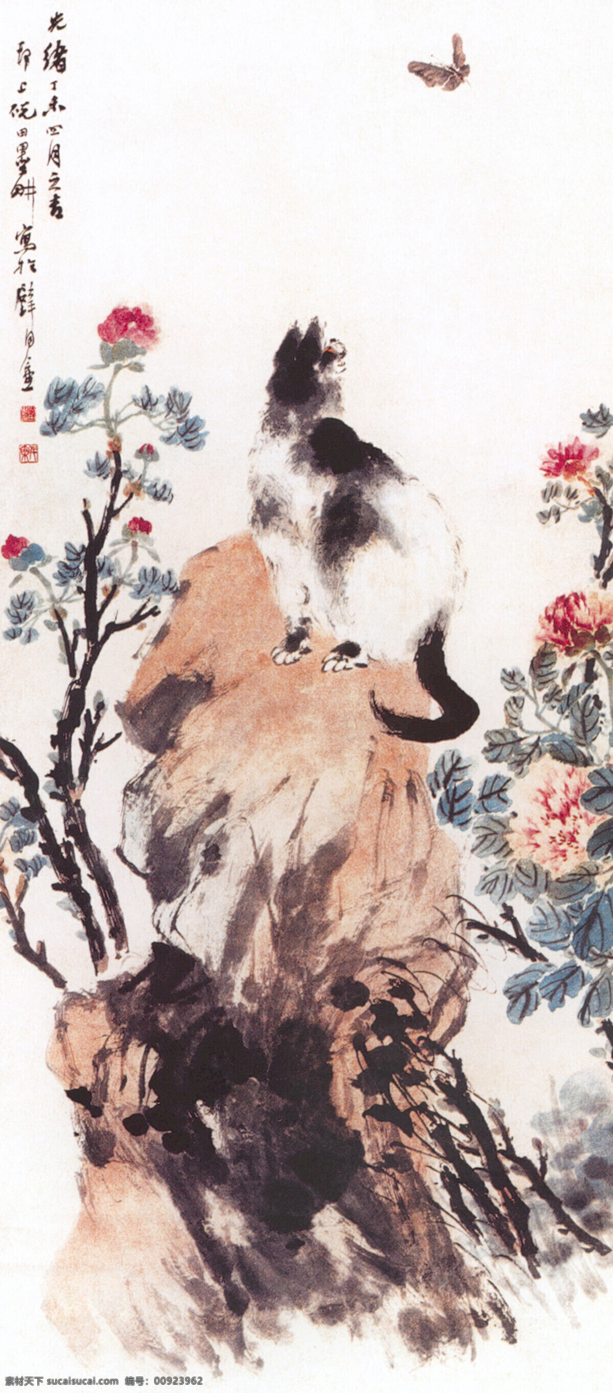 花猫 图 古典图片 墨水画 山水画 水墨画 小山 古逸 古代化