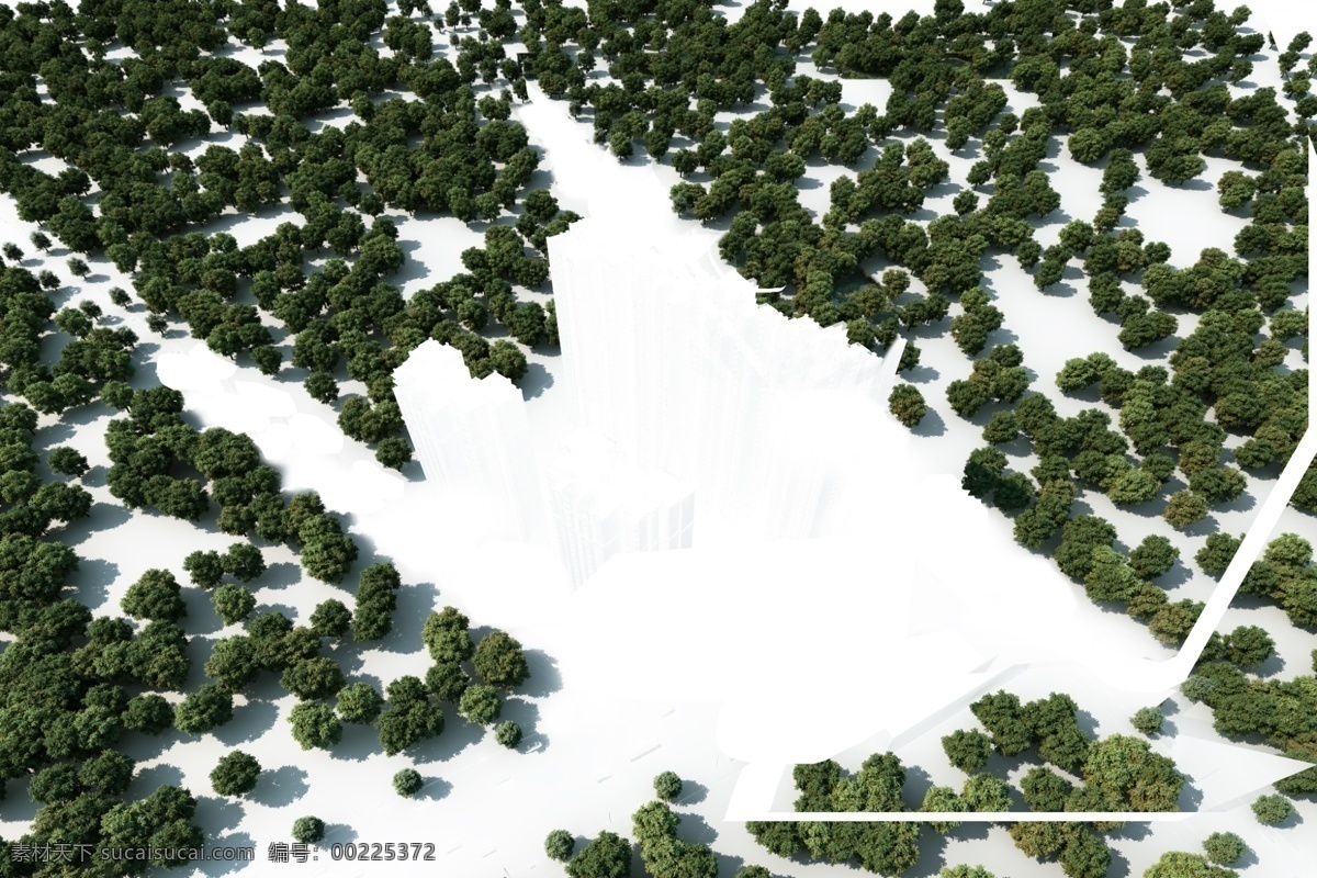 鸟瞰树 3d 建筑 模型 效果图psd 分层素材 景观设计 环境设计