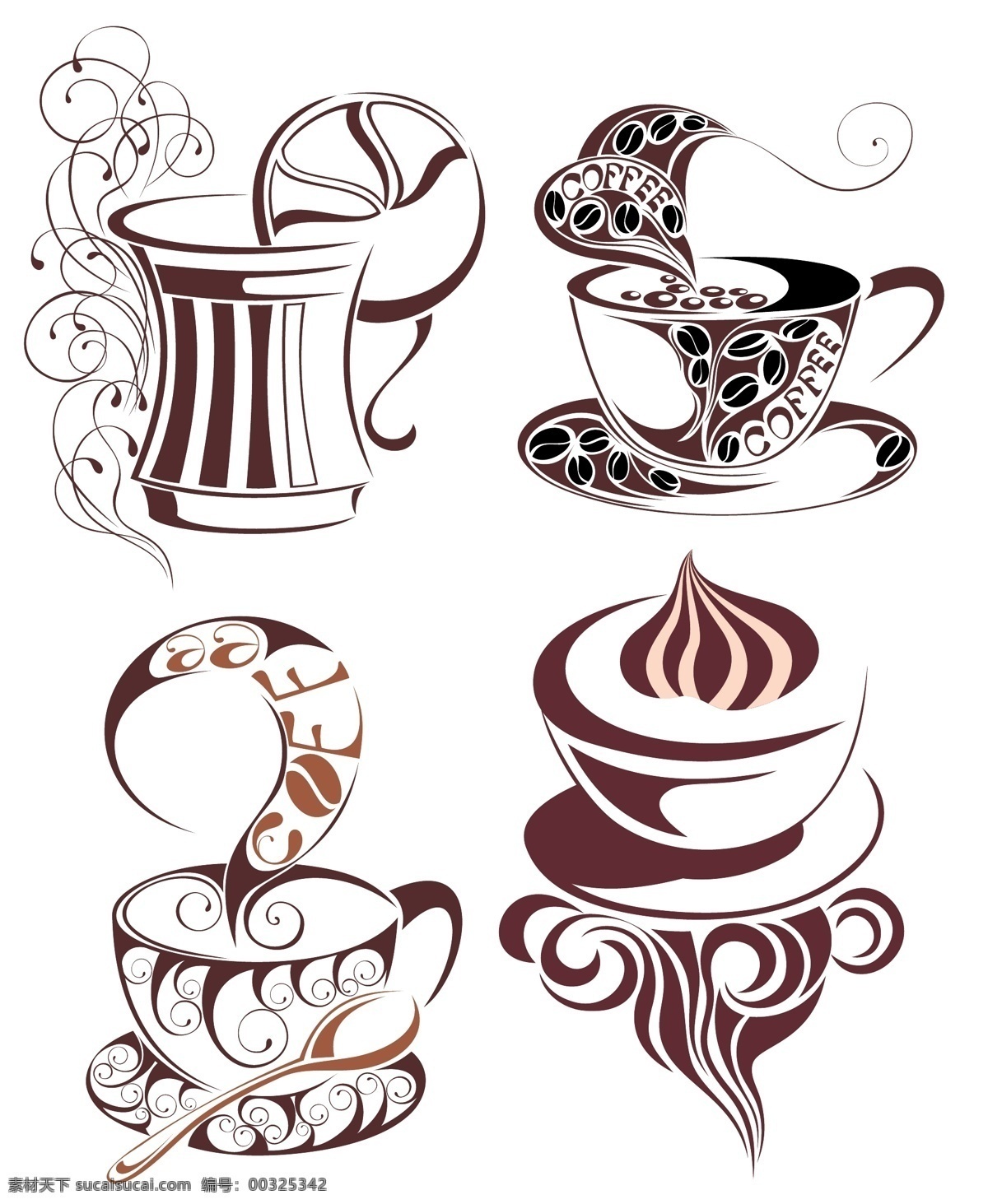 咖啡 主题 矢量 咖啡杯 咖啡豆 咖啡文化 咖啡厅 喝咖啡 一杯咖啡 香味 热气腾腾 线条 花纹 曲线 波浪线 图形 图标 矢量素材 矢量图标 小图标 标识标志图标