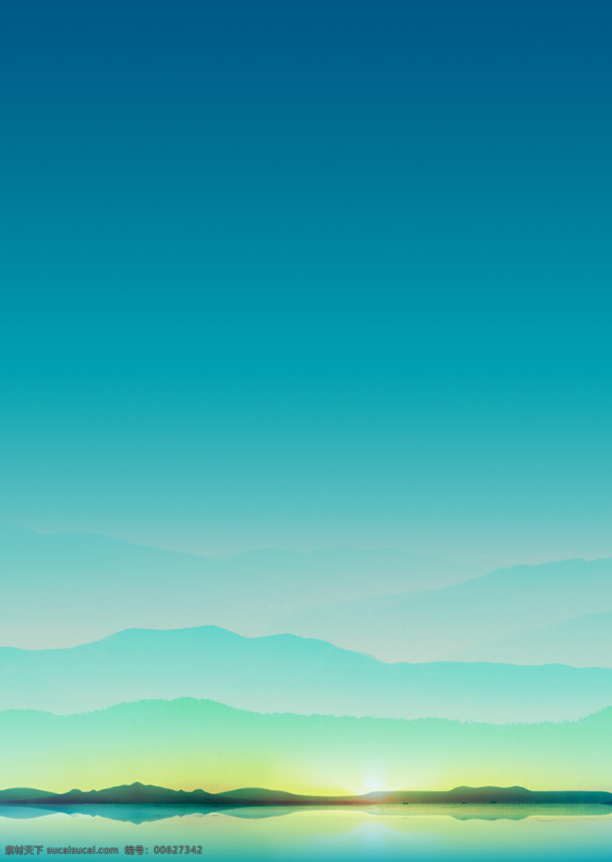高清 蓝色 山水 风景图片 背景 太阳光 唯美 山峰