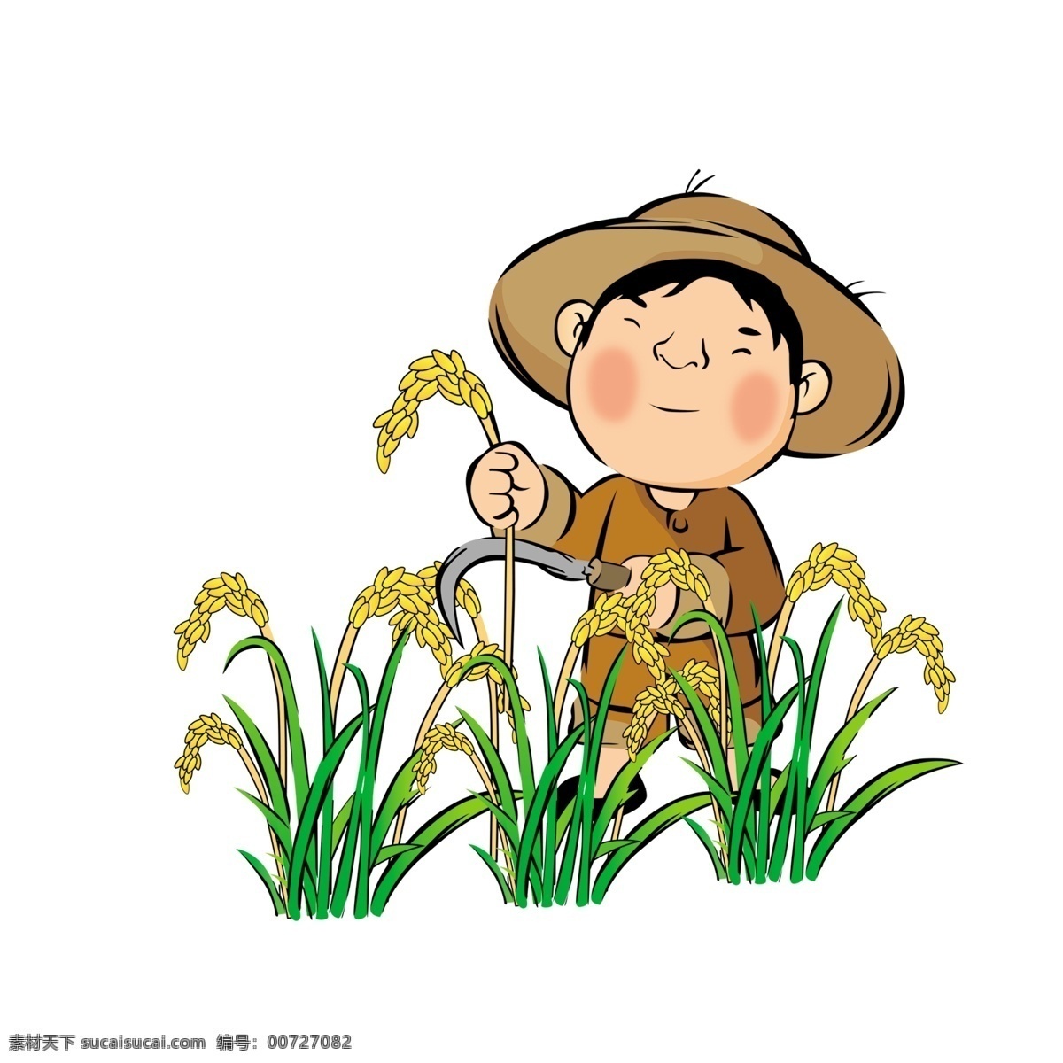 卡通 农民 水稻 大米 壮秧剂 小孩 镰刀 包装设计
