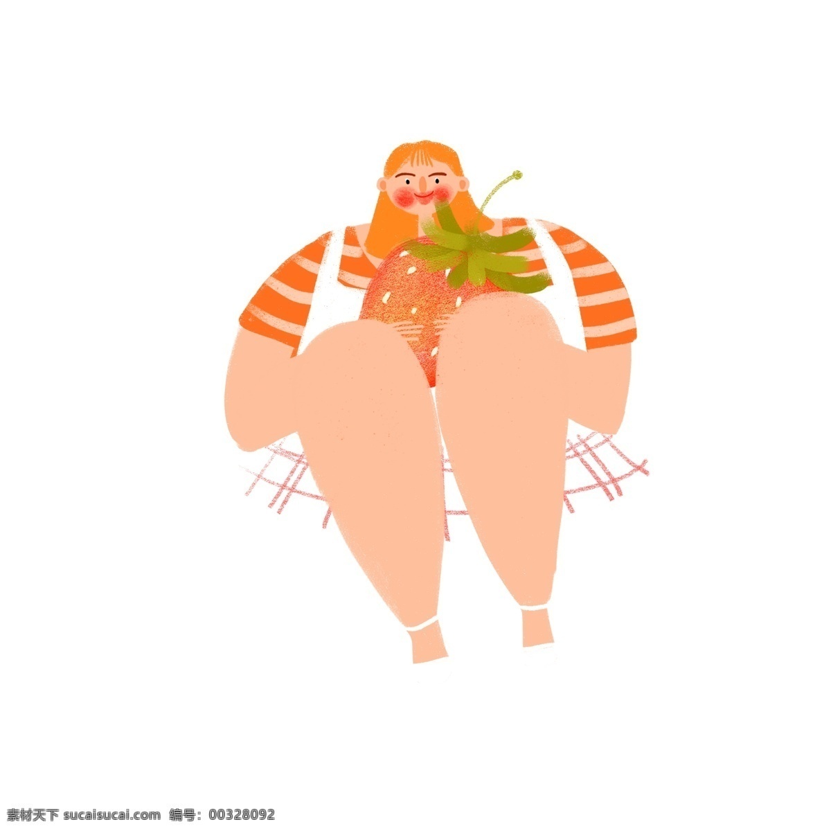 卡通 小 清新 抱 草莓 女孩 小清新 人物 插画 手绘 少女 水果