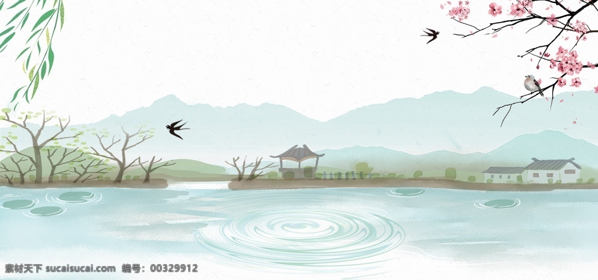 清明节 清新 中国 风 简约 海报 清明 传统节日 传统习俗 踏青 春天 扫墓 中国风 柳条 清明雨