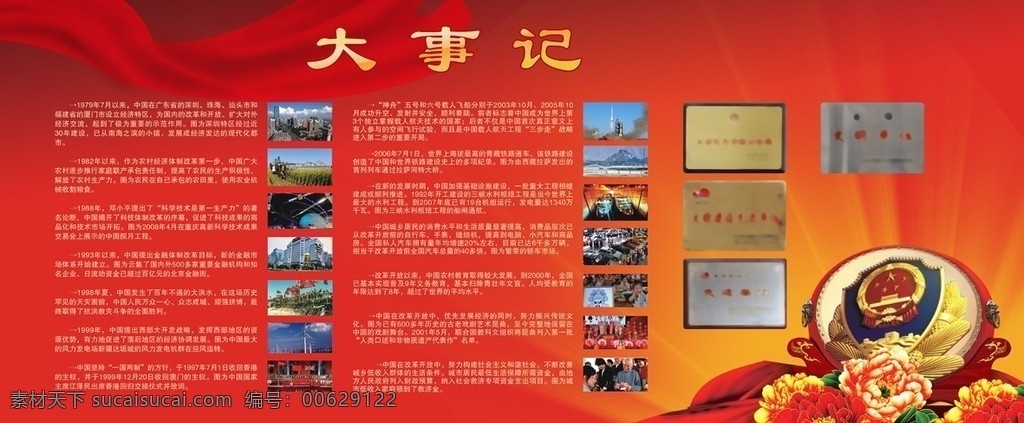 大事记展板 大事记 历程 共和国历程 荣誉 鼓 飘带 鲜花 光荣 证书 单位展板 公安 公安徽 展板模板 广告设计模板 源文件
