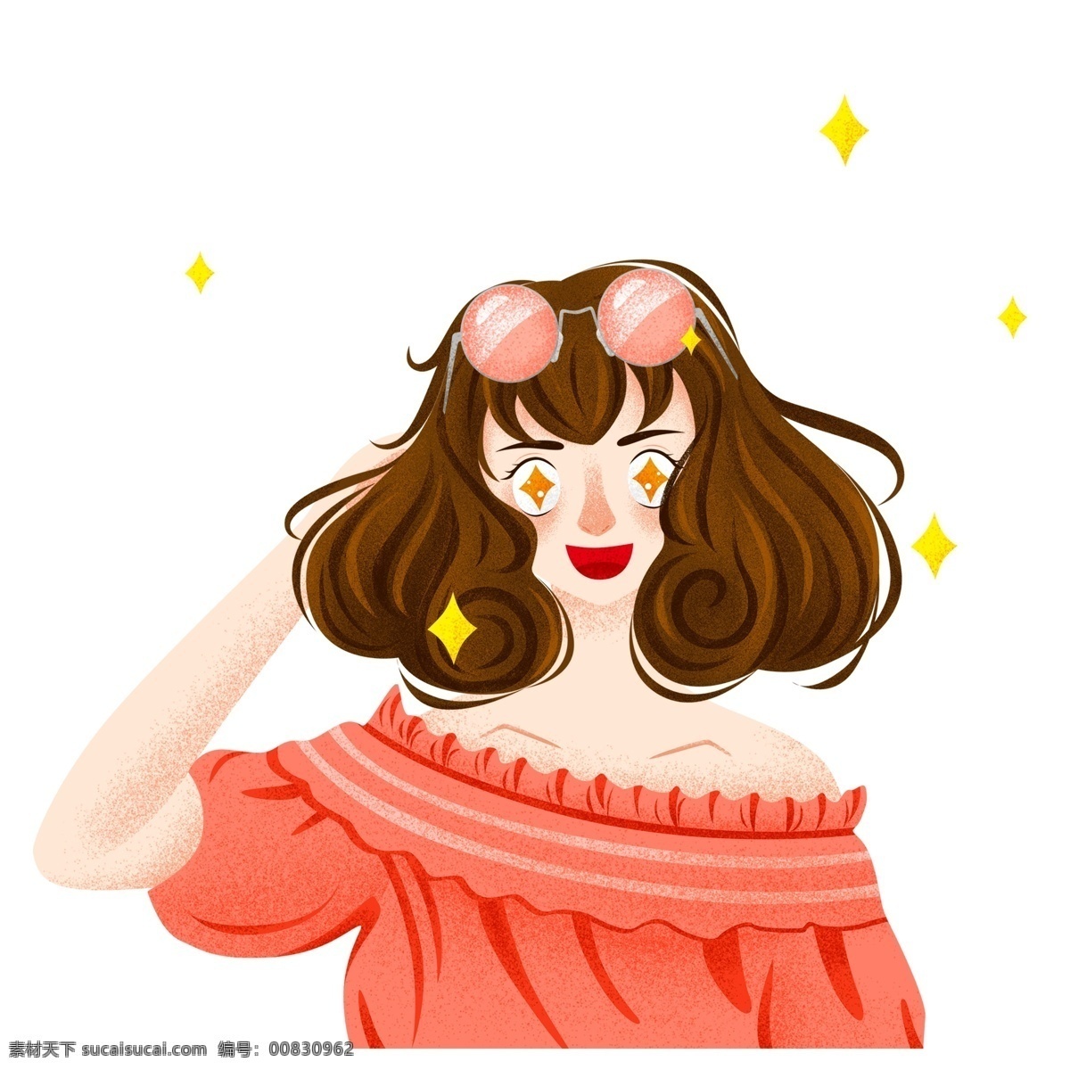卡通 眼 星光 女孩 商用 元素 星星 少女 插画设计 闪 女生 人物设计