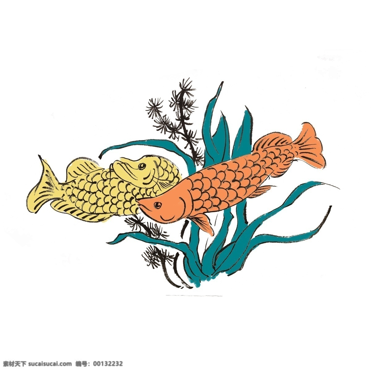 国画 水墨 鱼 插画 水墨植物 水墨竹子 黑白风 写意 古风 手绘 竹子 简约 装饰 黑白 国风 花 鸟 虫