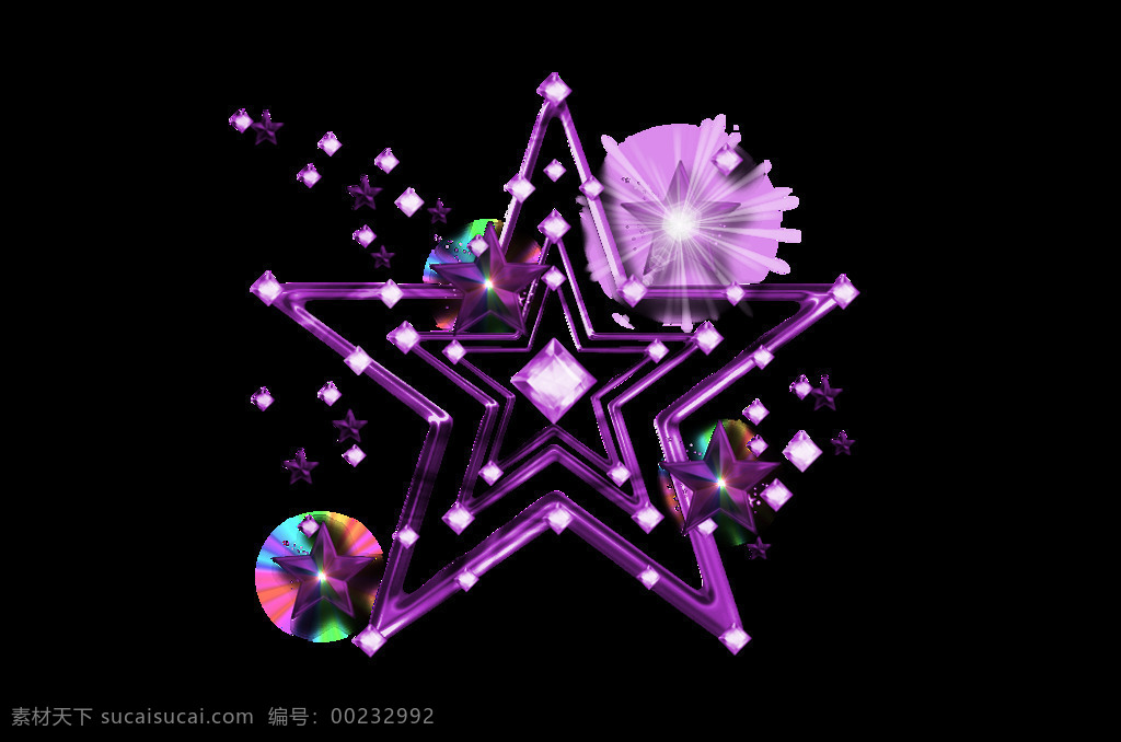 梦幻 紫色 五角星 宝石 元素 镂空 透明元素 png元素 免抠元素