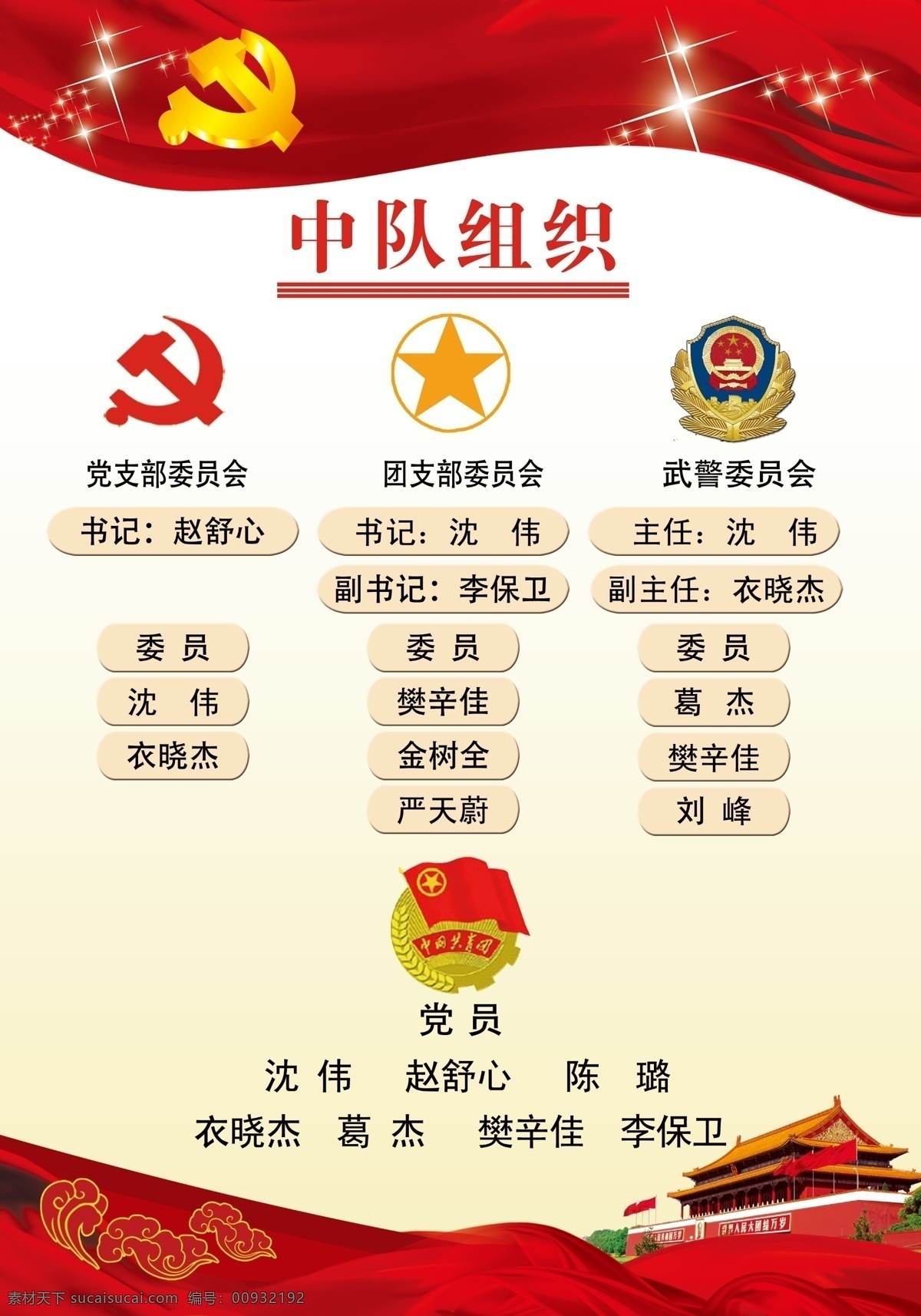 消防部队海报 消防部队 中队组织 消防海报 党徽 组织领导