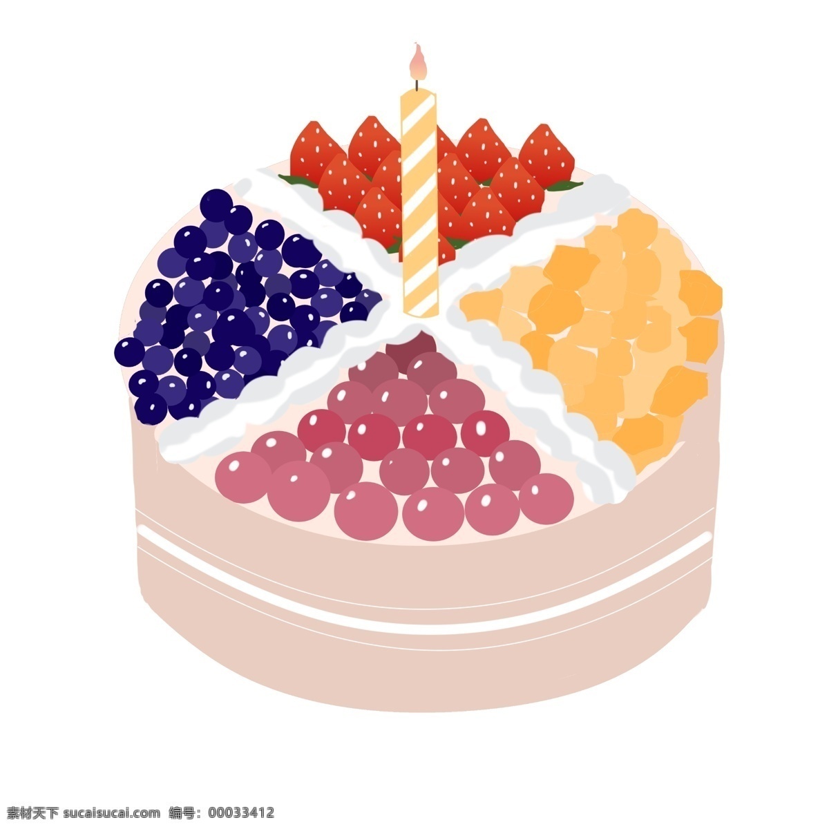 水果生日蛋糕 水果分格 生日蜡烛 创意蛋糕