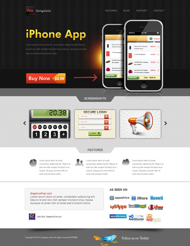 iphone app 企业 官 网 模板 黑色 大气 模板下载 网页素材 网页模板