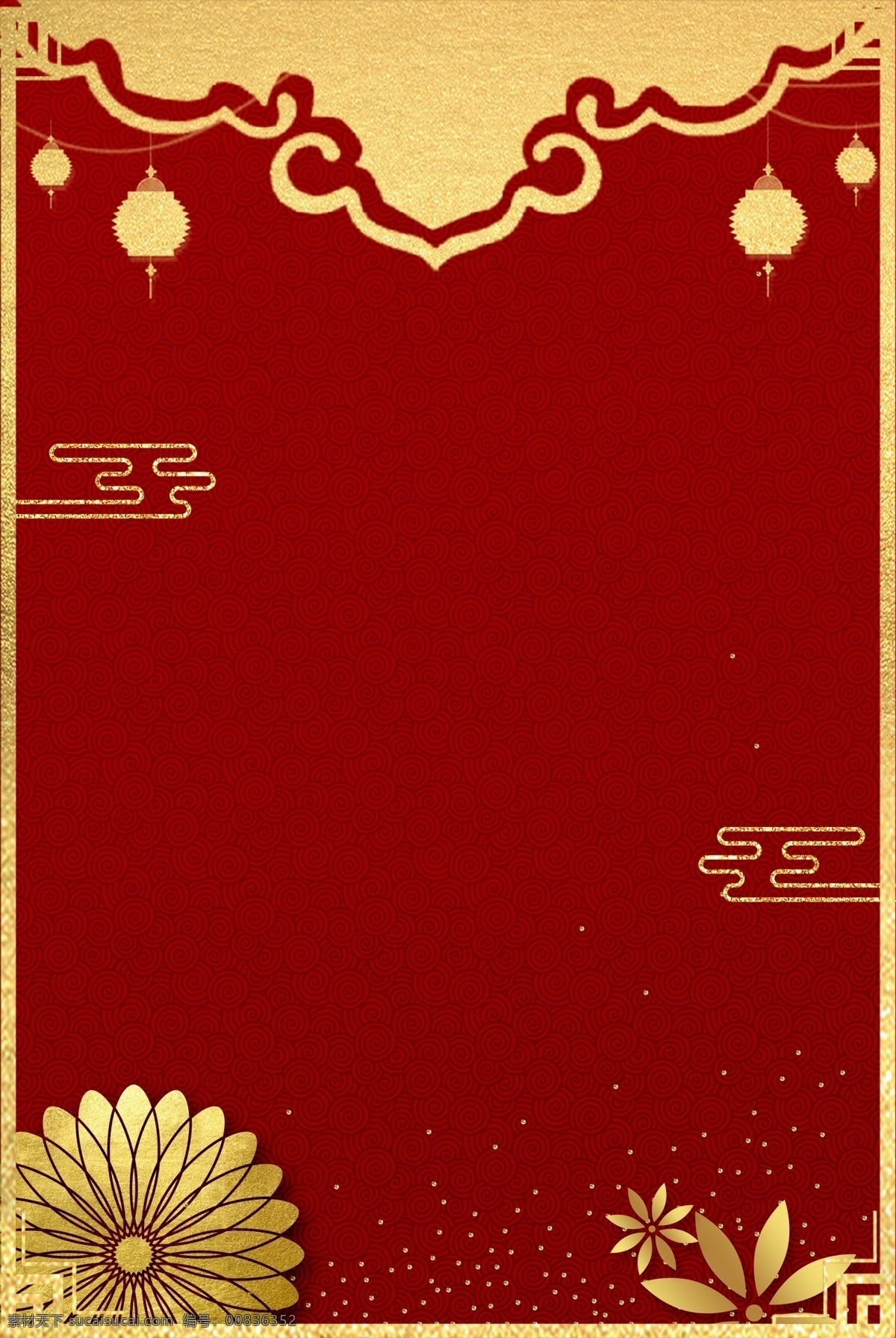 创意 新年 烫金 背景 合成 鎏金 喜庆 红色比较 花卉 祥云 灯笼 迎新 简约
