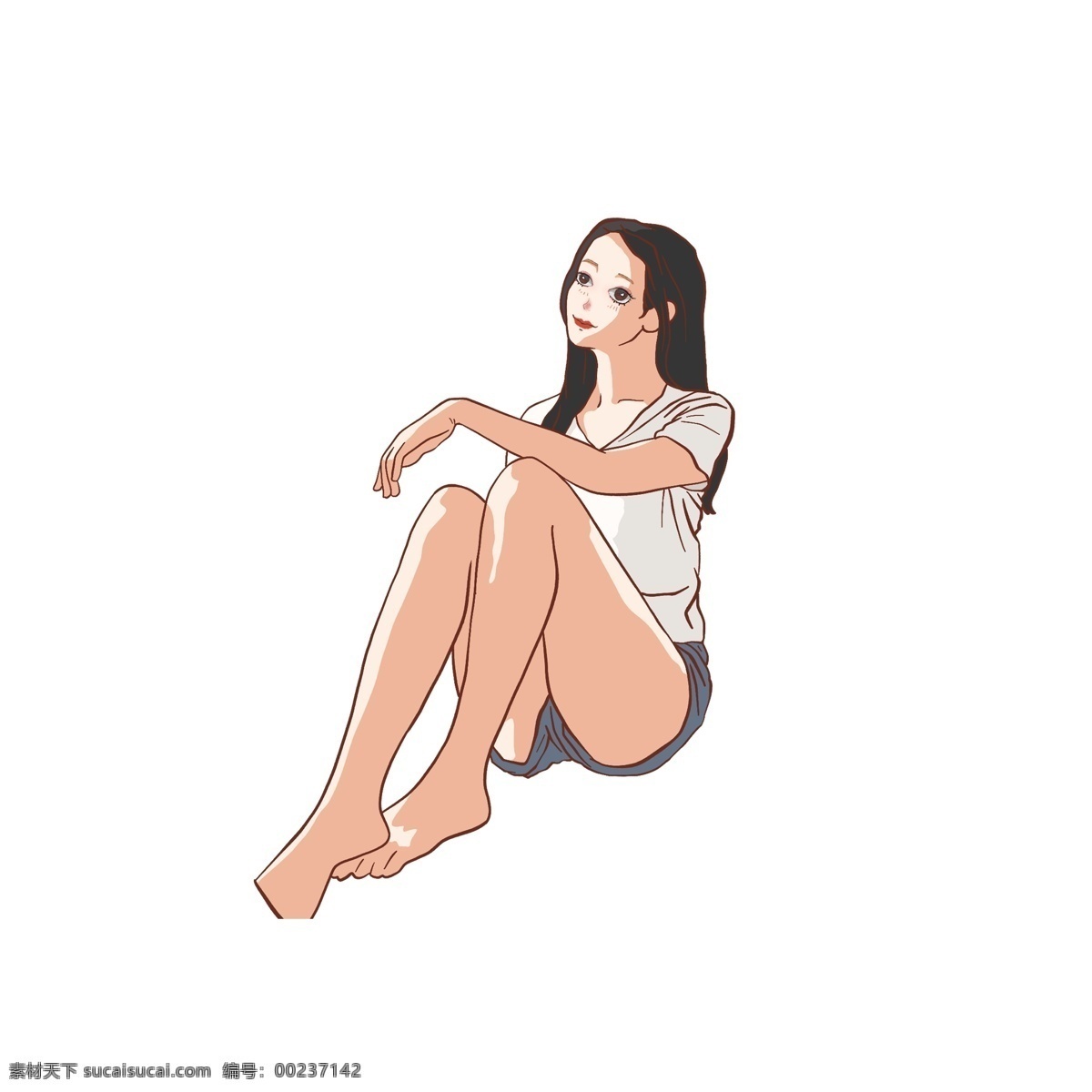 简约 长 腿 美 少女 元素 手绘 女孩 休闲 长腿