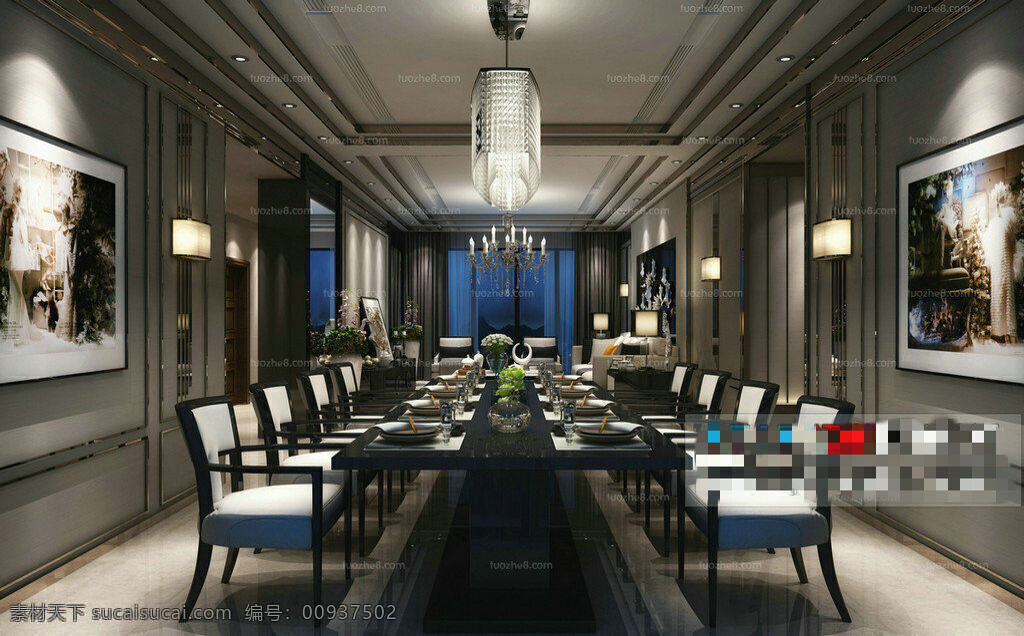 室内 餐厅 3d 模型 3d模型 室内模型 室内设计模型 装修模型 场景 3d模型素材 max 黑色
