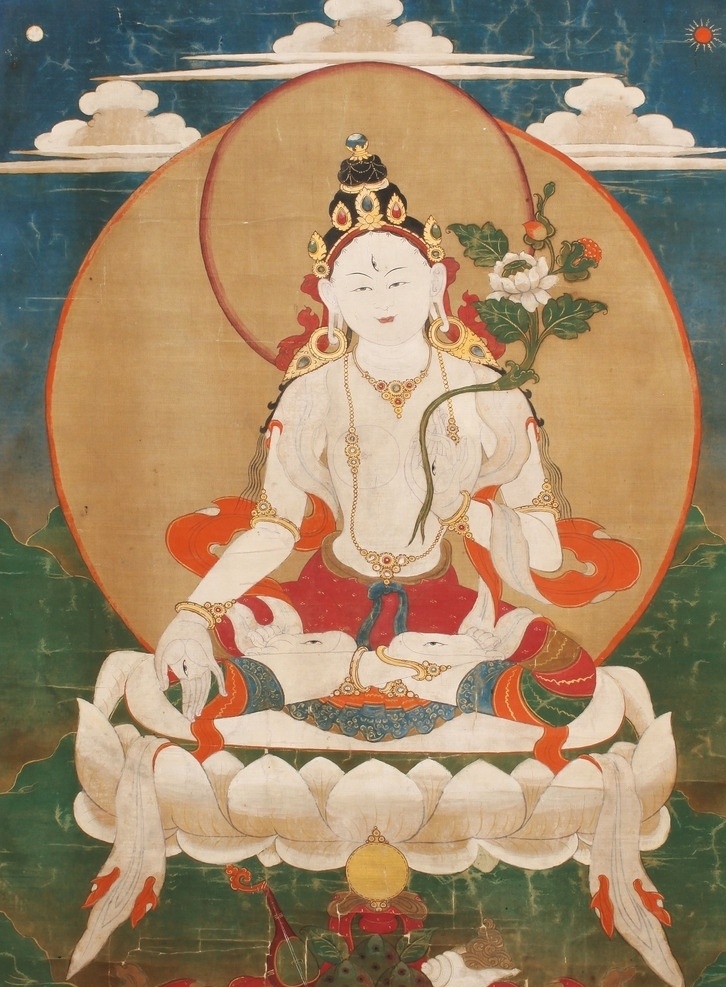 白度母唐卡 棉布矿物 颜料 白度母 唐卡 绘画 西藏唐卡 文化艺术 绘画书法